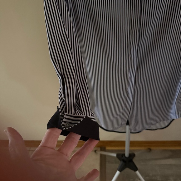 Philosophy Striped Tunic Black and White Pinstripe Blouse High/Low Women’s Large - Picture 2 of 13